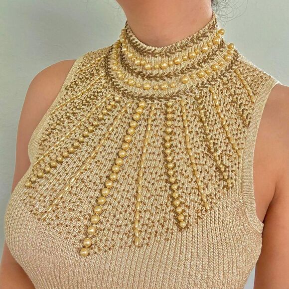 Cache gold metallic knit sleeveless top - Picture 1 of 8